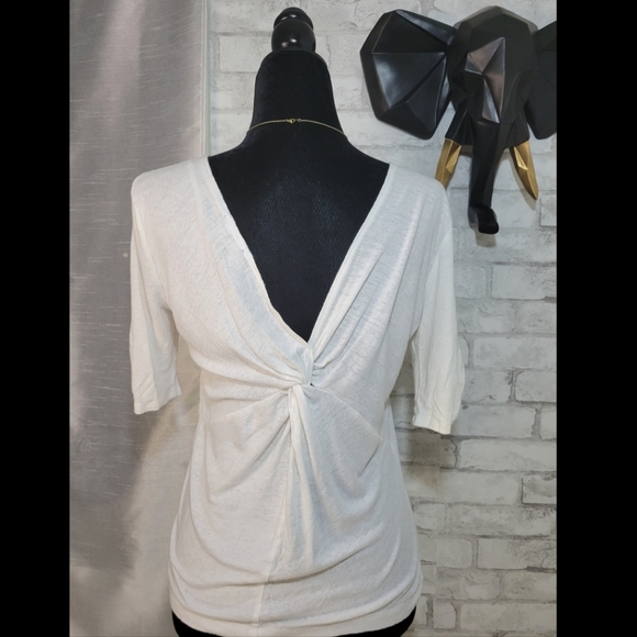 White Linen Blend Open Back Knit Top - Picture 5 of 7
